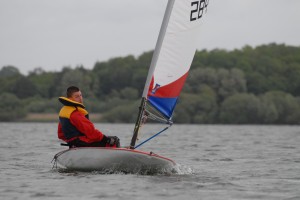 Picture of Steve (me) sailing down at Chew Valley Lake, in my Topper, May 2011